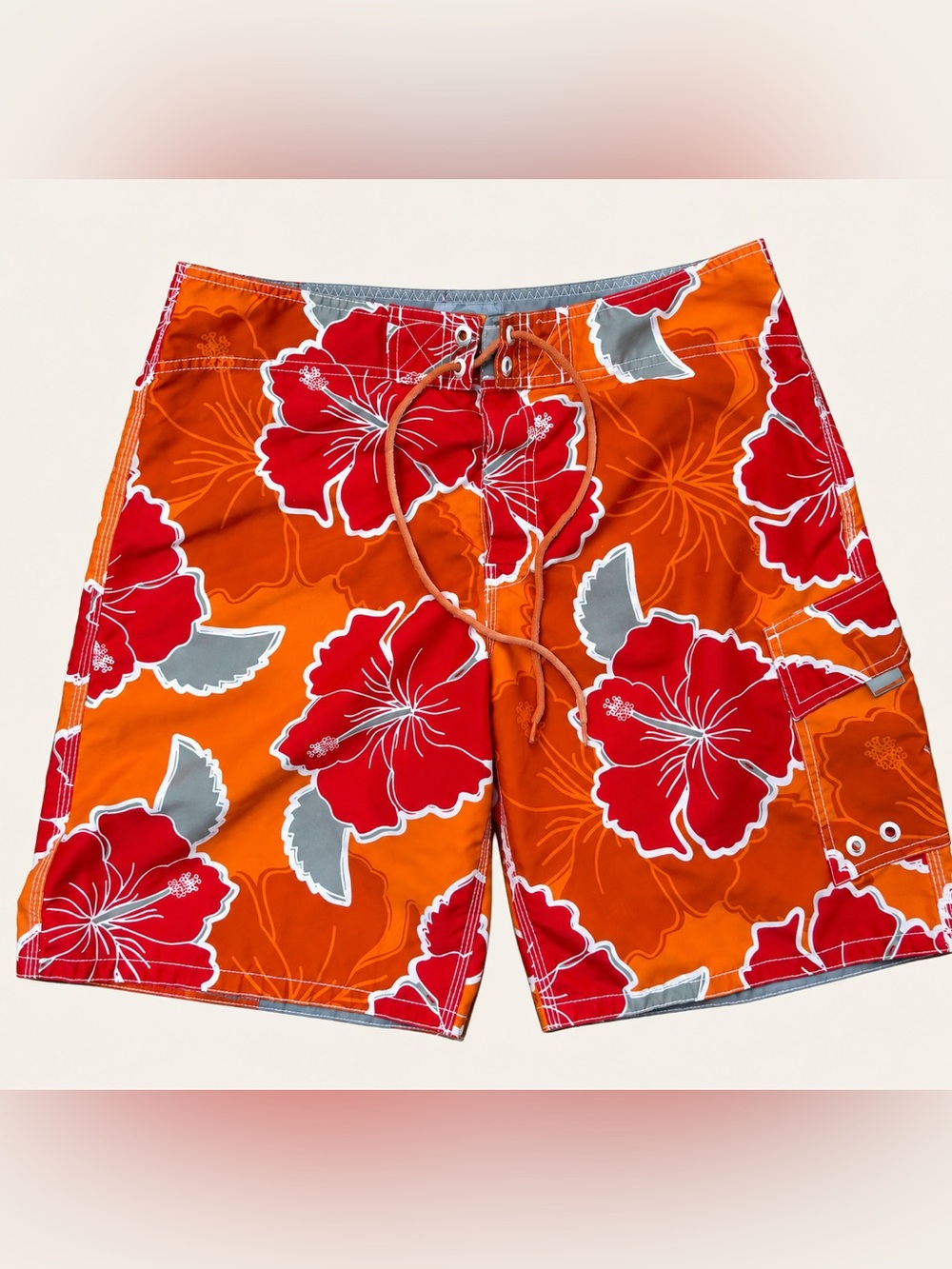 Mossimo Y2K Tropical Floral Orange Red Board Shorts Size 34